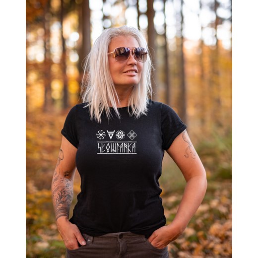 Czarna koszulka z motywem Słowiańskim - T-shirt damski czarny z nadrukiem - Dreskot S dreskot