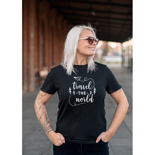 Pomysł na Prezent dla Niej - Czarna Koszulka Damska Dla fanek Podróży - T-shirt Dreskot XL dreskot