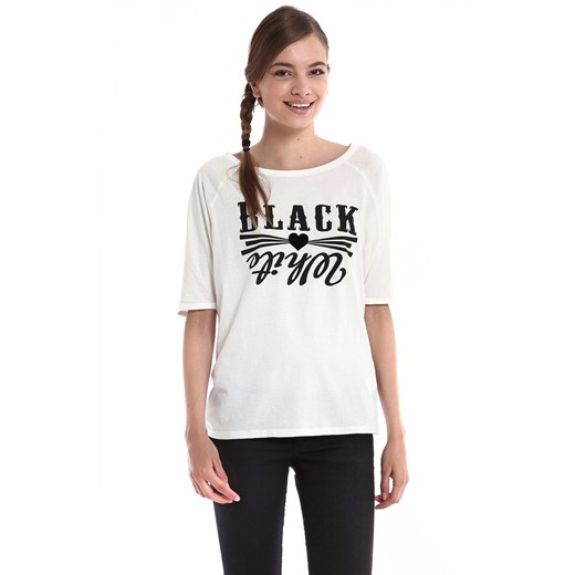Patterned T-shirt with pocket terranova bialy nadruki
