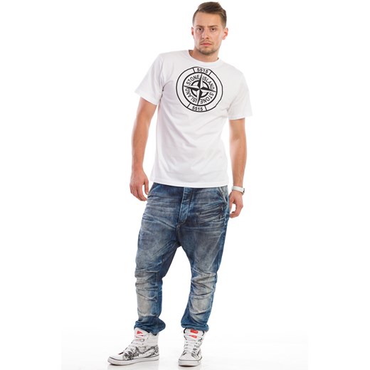 STONE ISLAND T-shirt róża wiatrów white blackroom-pl brazowy bawełniane
