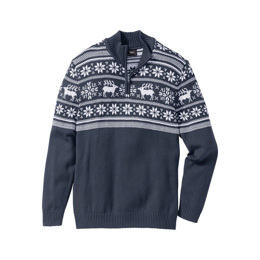 Sweter w norweski wzór, ze stójką, z przyjemnego dla skóry materiału | bonprix 60/62 (XXL) bonprix
