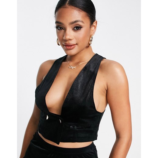 ASOS DESIGN – Czarna aksamitna kamizelka garniturowa z głębokim dekoltem-Black 34 Asos Poland