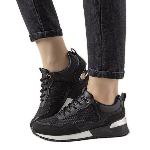 Czarne sneakersy z motywem skóry krokodyla Zariza 40 ButyModne.pl