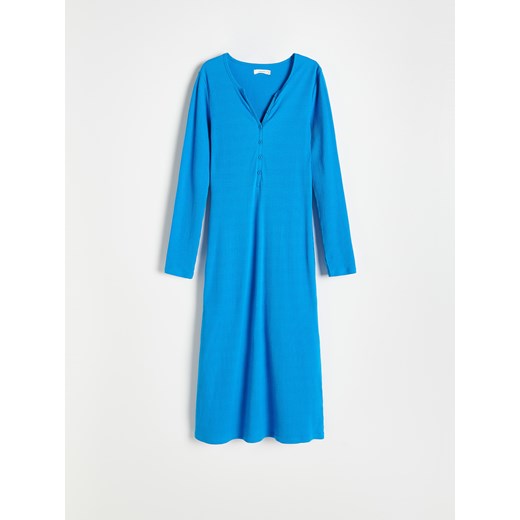 Sukienka niebieska Reserved dzienna casual z dekoltem w literę v dopasowana 