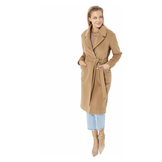 FAN Leather, Wool coat with cashmere Brązowy, female, Fan Leather L showroom.pl