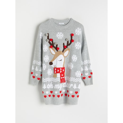 Reserved - Sweter ze świątecznym motywem - Szary Reserved M okazyjna cena Reserved