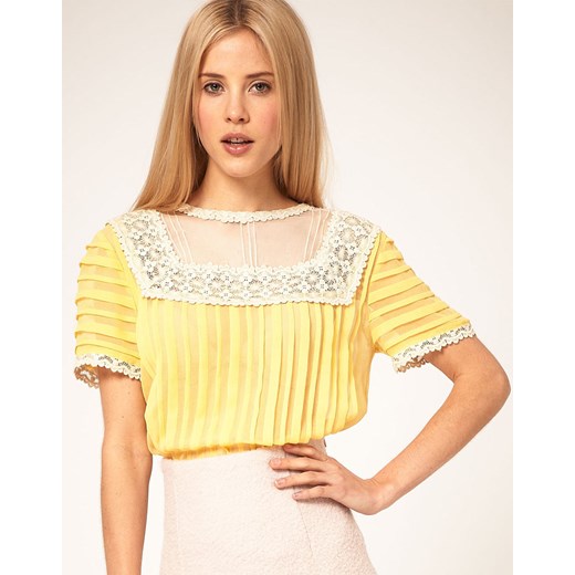 Bluzka Asos Yellow Pleated And Cream Lace  pandzior-pl-new-vogue  poliester