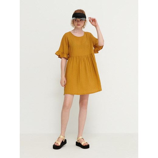 Sukienka babydoll ze strukturalnej tkaniny - Żółty House XS/S okazja House