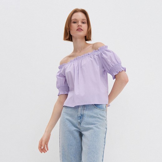 Bluzka hiszpanka z bawełnianej tkaniny - Fioletowy House S wyprzedaż House