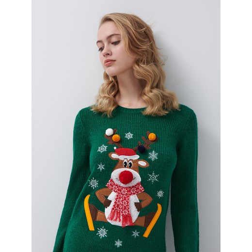 Świąteczny sweter z reniferem - Turkusowy House M House promocja