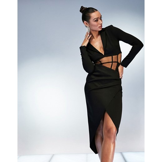 Sukienka Asos maxi gorsetowa z dekoltem w serek elegancka z długim rękawem