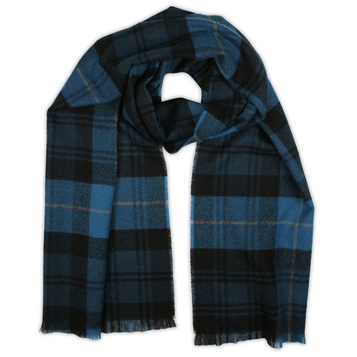 Szalik z Kaszmiru, Turkusowo-Czarny w Kratkę, Miękki, Ciepły, Elegancki  -V. Fraas- Męski SZAWLN0878 ze sklepu JegoSzafa.pl w kategorii Szaliki męskie - zdjęcie 128879484