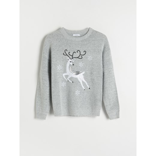 Reserved - Sweter ze świątecznym motywem - Szary Reserved M promocyjna cena Reserved