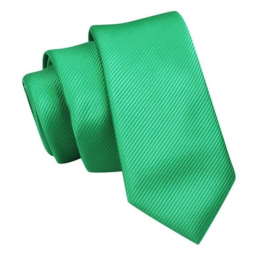 Wąski Krawat, Zielony, Trawiasty Śledź Męski, 5 cm, w Drobny Prążek, Jednokolorowy -Angelo di Monti KRADM1829 ze sklepu JegoSzafa.pl w kategorii Krawaty - zdjęcie 129001551