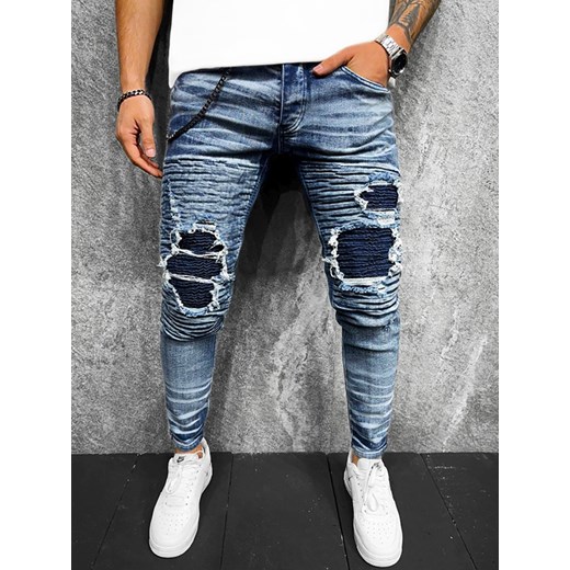 Spodnie jeansowe męskie niebieskie OZONEE O/B6722 ze sklepu ozonee.pl w kategorii Jeansy męskie - zdjęcie 129004164
