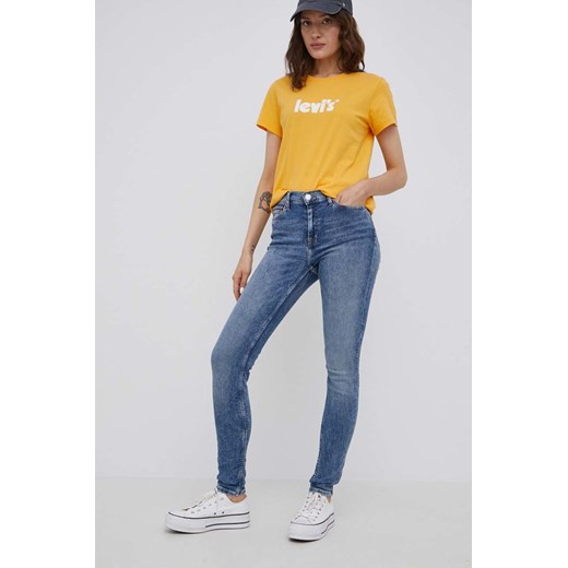 Bluzka damska żółta Levi's z krótkim rękawem z okrągłym dekoltem młodzieżowa