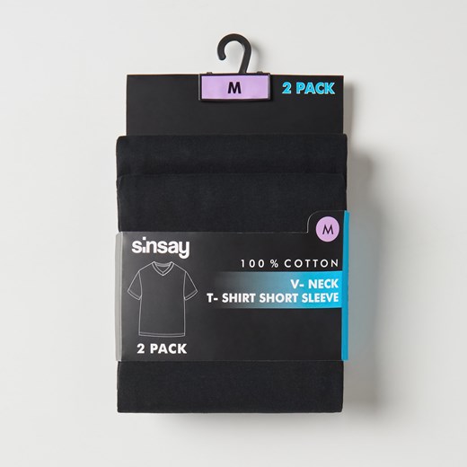 Sinsay - Koszulka z dekoltem w serek 2 pack - Czarny Sinsay XS Sinsay