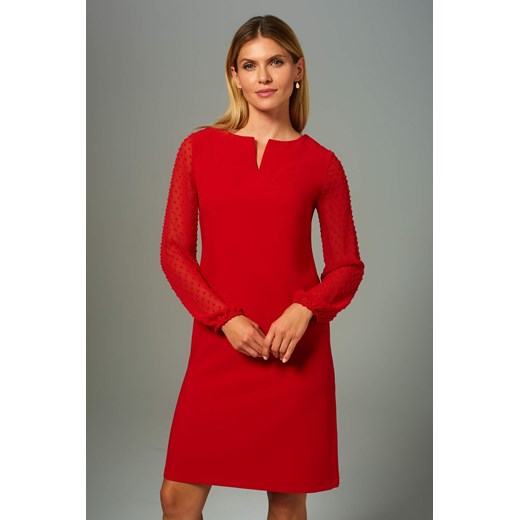 Sukienka elegancka z szyfonowymi rękawami czerwona Greenpoint 44 Happy Face
