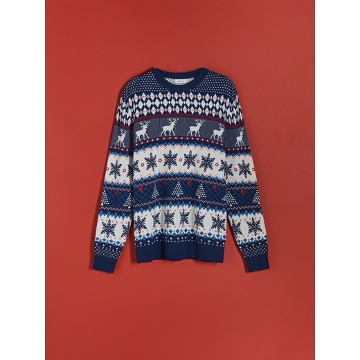 Reserved - Sweter ze świątecznym wzorem - Granatowy Reserved S wyprzedaż Reserved