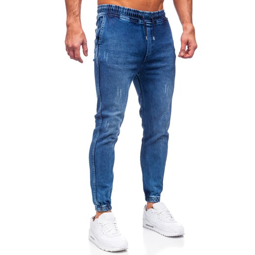 Granatowe spodnie jeansowe joggery męskie Denley 0027 34/L wyprzedaż Denley