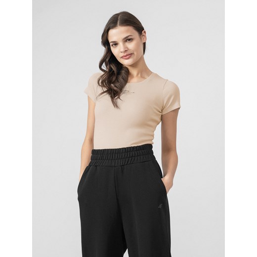 T-shirt regular w prążki z nadrukiem damski L,M,S,XS 4F