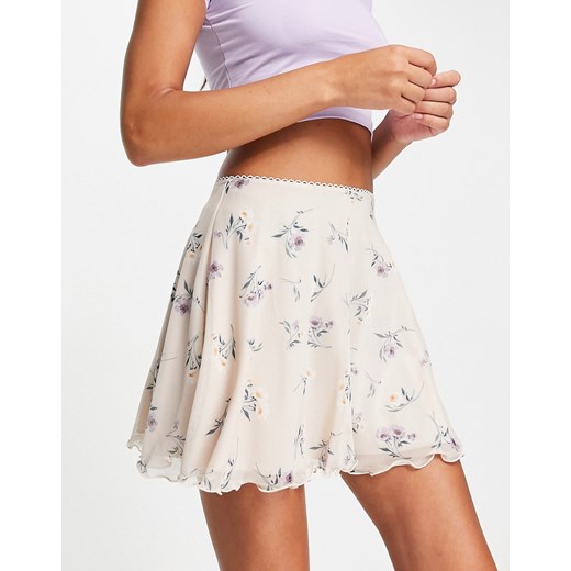 ASOS DESIGN – Siateczkowa spódnica mini w kwiaty z falbanką-Kolorowy 40 Asos Poland