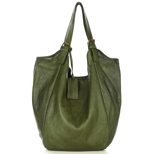 Torebka skórzana damska classic handmade shopping bag - MARCO MAZZINI zieleń uniwersalny okazja Verostilo