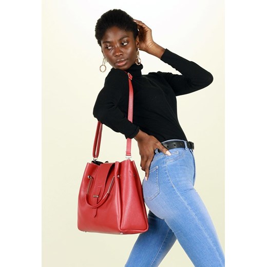 MARCO MAZZINI Torebka skórzana designerski kuferek handbag czerwony roiboos Genuine Leather uniwersalny okazja Verostilo