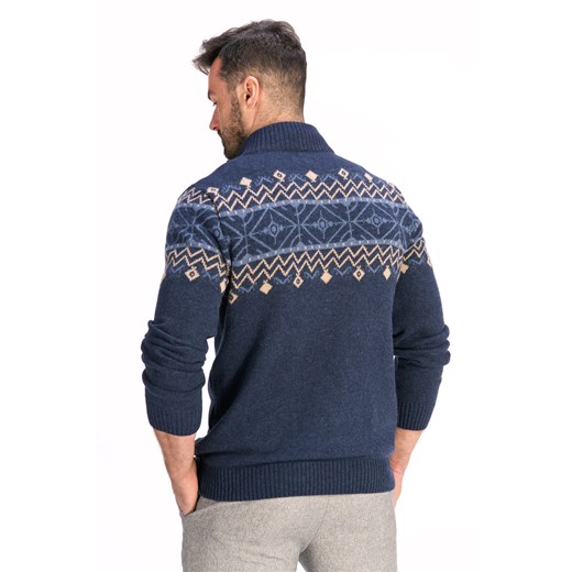 Sweter męski wzór norweski zapinany na krótki zamek granatowy Lanieri Fashion XL Lanieri.pl