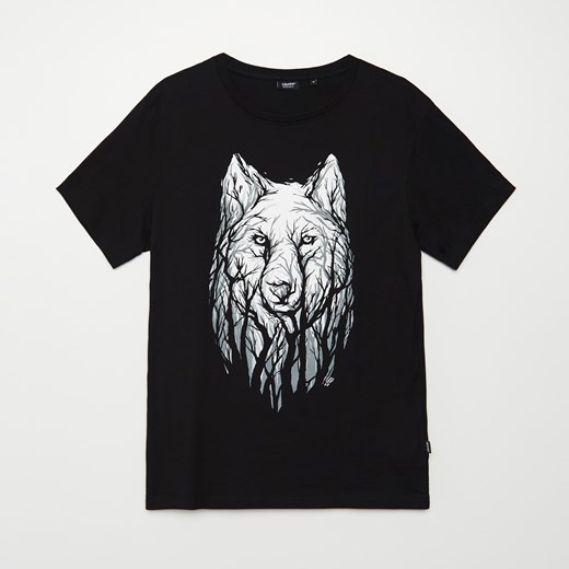 Cropp - Koszulka z wilkiem - Czarny Cropp M Cropp