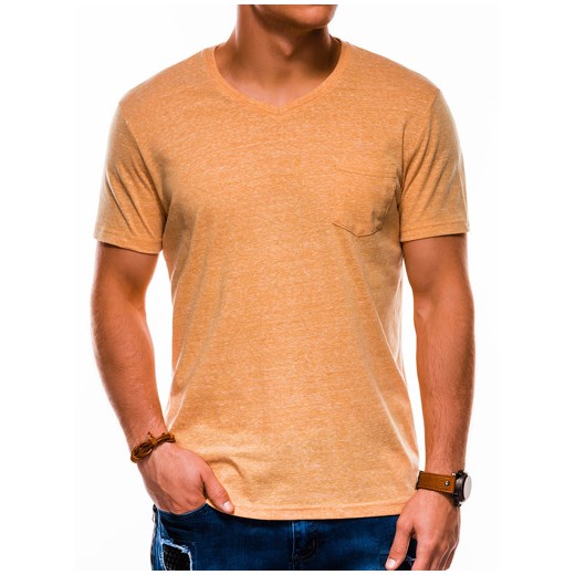 T-shirt męski bez nadruku S1045 - żółty L okazja ombre