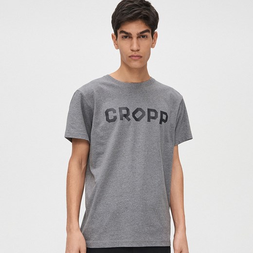 Cropp - Koszulka z napisem Cropp - Jasny szary Cropp XS Cropp