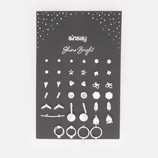 Sinsay - Kolczyki 20 pack - Srebrny Sinsay Jeden rozmiar promocja Sinsay