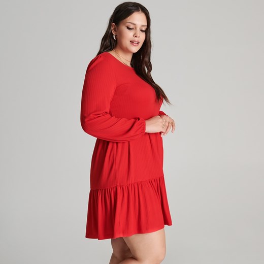 Sinsay - Sukienka mini babydoll - Czerwony Sinsay XS Sinsay wyprzedaż