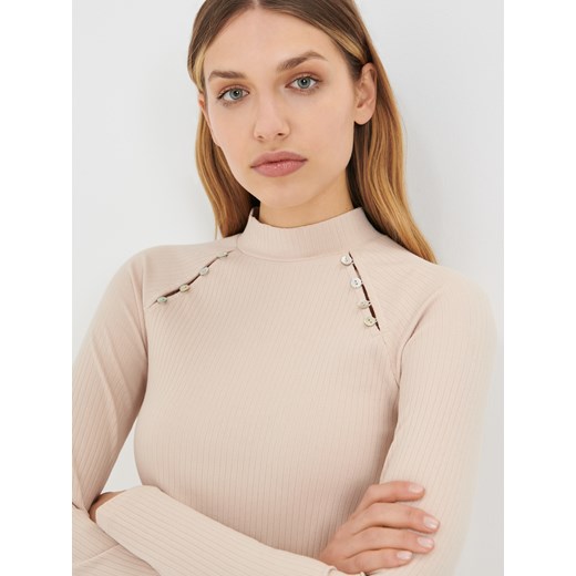 Sinsay - Sukienka mini prążkowana - Kremowy Sinsay S Sinsay