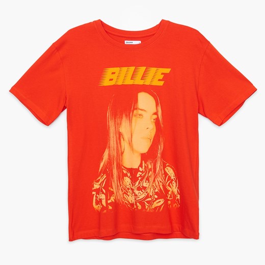 Cropp - Koszulka z nadrukiem Billie Eilish - Czerwony Cropp S wyprzedaż Cropp