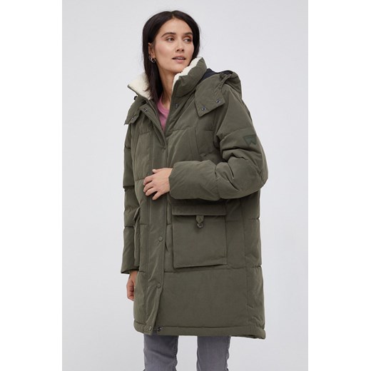 Wrangler Kurtka damska kolor zielony zimowa Wrangler XS wyprzedaż ANSWEAR.com
