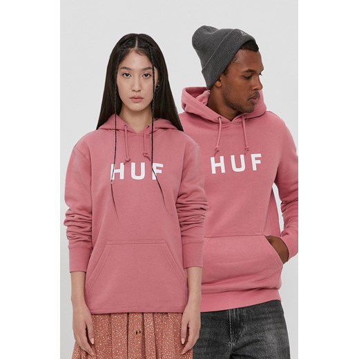 HUF Bluza kolor różowy z kapturem z nadrukiem Huf L promocja ANSWEAR.com