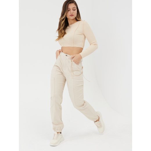 Sinsay - Spodnie jogger z łańcuszkiem - Kremowy Sinsay XS Sinsay