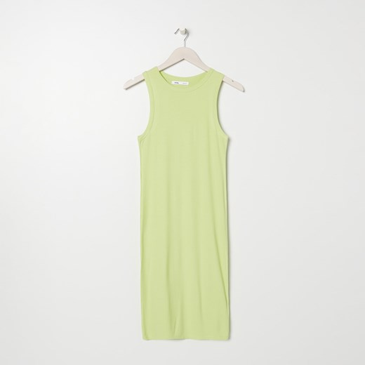 Sinsay - Prążkowana sukienka midi - Zielony Sinsay S okazja Sinsay