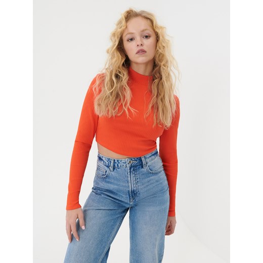 Sinsay - Crop top w prążki - Pomarańczowy Sinsay L Sinsay