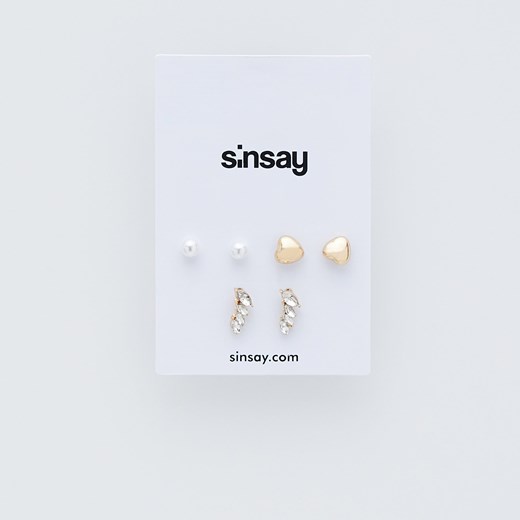 Sinsay - Zestaw 3 par kolczyków - Wielobarwny Sinsay Jeden rozmiar wyprzedaż Sinsay
