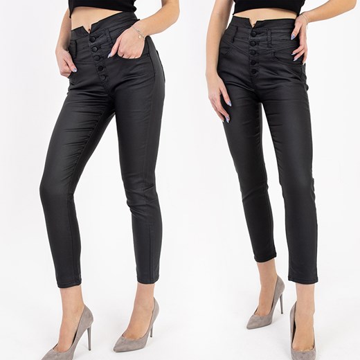 Czarne damskie woskowane spodnie PLUS SIZE- Odzież Royalfashion.pl 3XL-46 royalfashion.pl