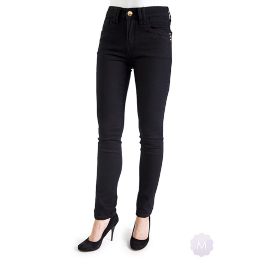 Elastyczne spodnie jeansy rurki czarne z wyższym stanem mercerie-pl czarny bez wzorów/nadruków