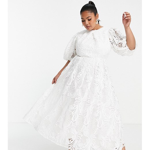 ASOS Edition Curve – Avery – Koronkowa suknia ślubna z haftowanym wzorem-Biały 46 Asos Poland