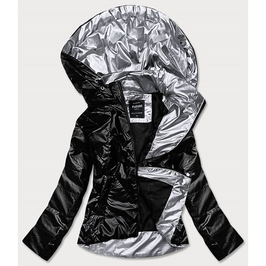 Damska kurtka ze srebrnym kapturem czarna (rqw-7008) ze sklepu goodlookin.pl w kategorii Kurtki damskie - zdjęcie 130131894