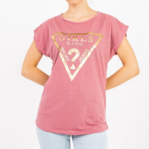 Ciemnoróżowy damski t-shirt ze złotym nadrukiem - Odzież Royalfashion.pl XL - 42 royalfashion.pl