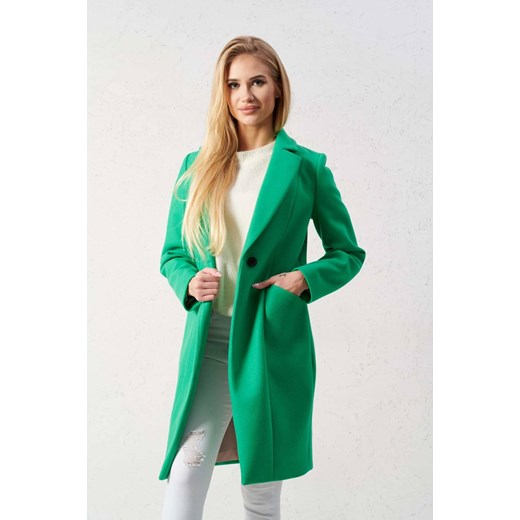 Zielony długi płaszcz damski zapinany na guzik LALOUS GREEN Marka Niezdefiniowana L lafemmeboutique.pl