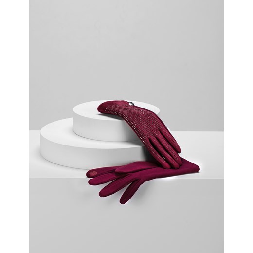 Bordowe rękawiczki z cyrkoniami ze sklepu Molton w kategorii Rękawiczki damskie - zdjęcie 130217131