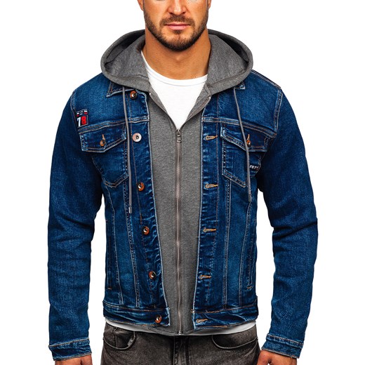 Granatowa kurtka jeansowa męska z kapturem Denley RC85173W1 XL okazja Denley